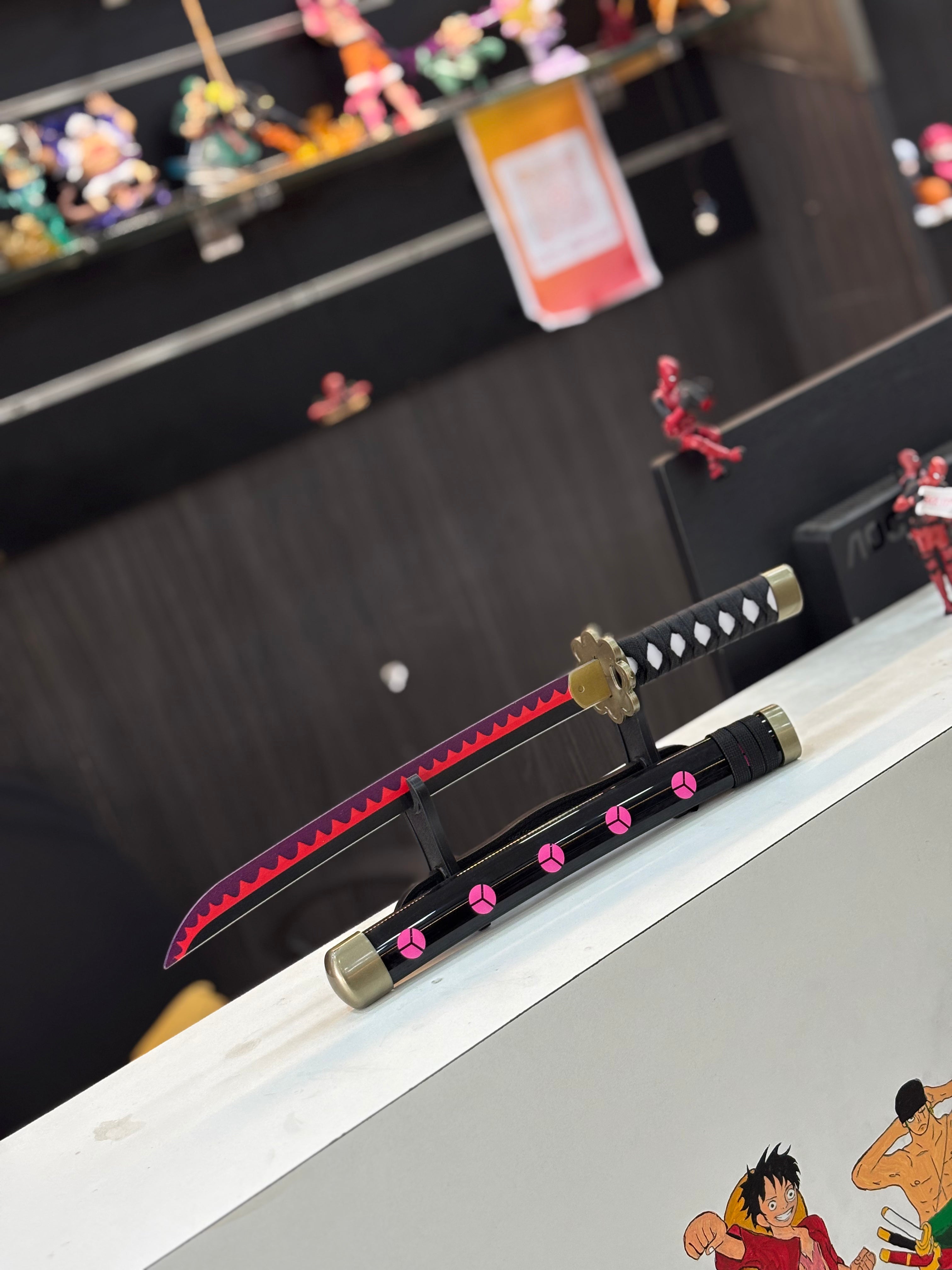 shusui zoro 45 cm wooden katana including stand